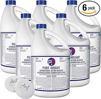 6 Gallons - Liquid Chlorine Bleach, for Laundry, Household and Commercial Cleaning, 1 Gallon Jugs