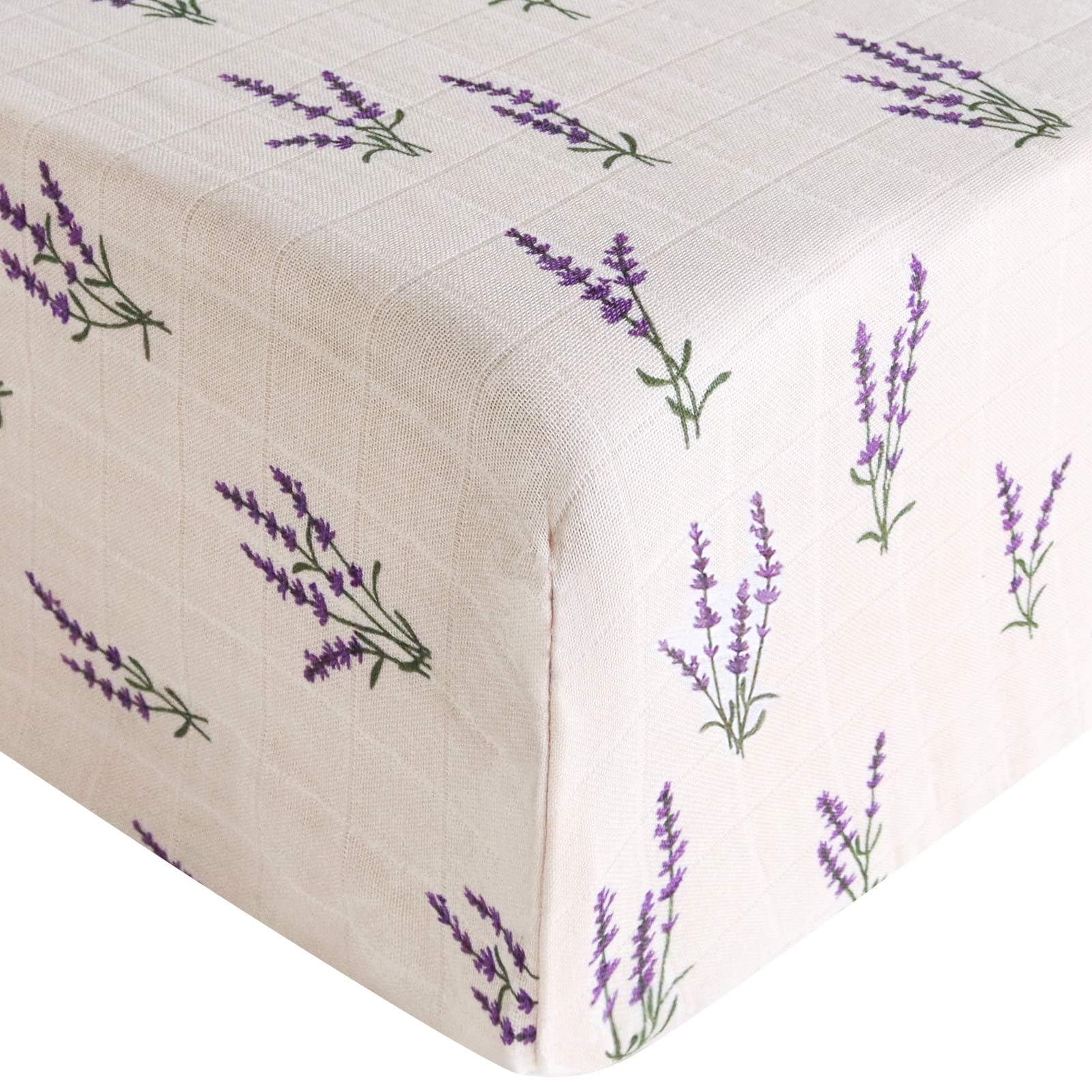 LifeTree Crib Sheets for Baby, Muslin Fitted Crib Sheets Boys Girls - Toddler Bed Sheet Fits Standard Crib, Organic Cotton Breathable and Lightweight, Lavender Pattern, 28in x 52in