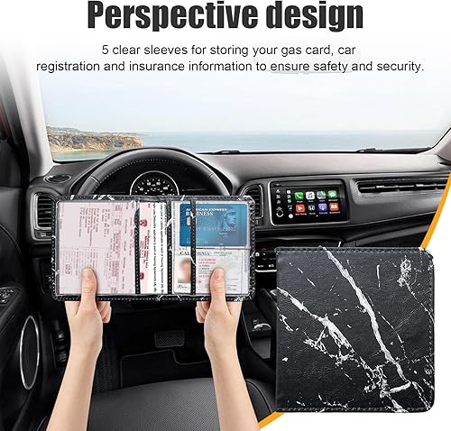 Miniatura 4 de Soporte para registro y seguro de automóvil, organizador de cuero para guanteras con cierre magnético, estuche de accesorios para compartimentos de