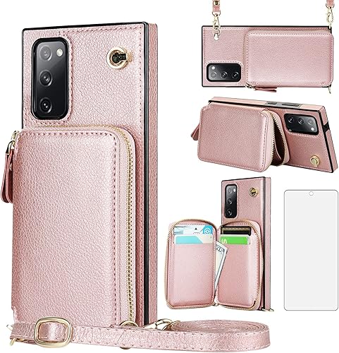Asuwish Funda de teléfono para Samsung Galaxy S20 FE 5G de 6.5 pulgadas con protector de pantalla y soporte para tarjetas con cremallera, soporte de