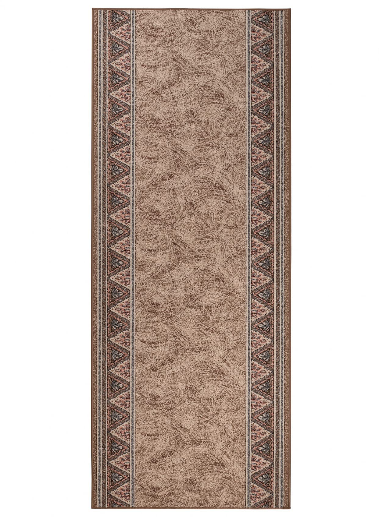 TAPISO Anti Rutsch Teppich Läufer rutschfest Brücke Meterware Oriental Floral Design Meliert Braun Beige Flur Küche Wohnzimmer 67 x 300 cm
