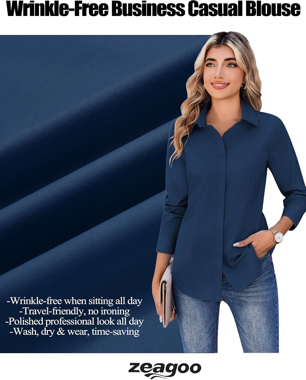 Zeagoo Women's Wrinkle Free Button Down Shirts Long Sleeve Dress Shirts Collared Business Casual Blouses Tops XS-3XL