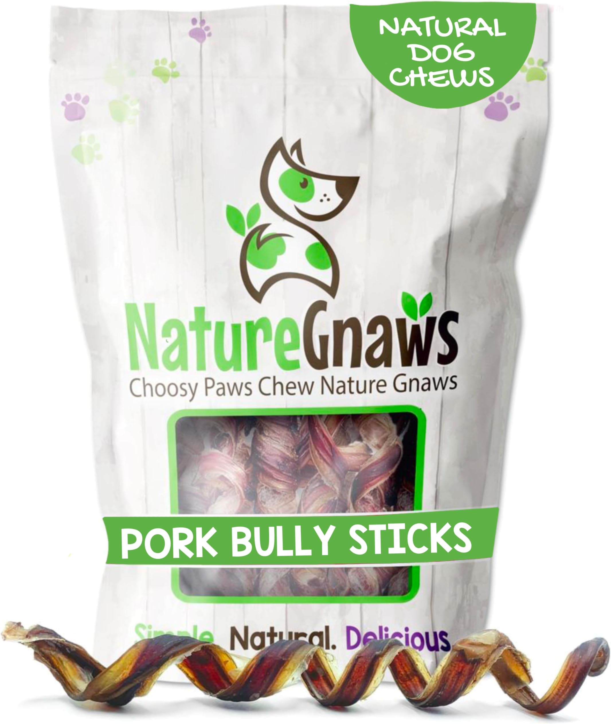 Pork Bully Stick Springs for Dogs 7-8" (12 Count) - Long Lasting for Small and Medium Dogs - Natural Bacon Dog Chew Treats - Rawhide Free