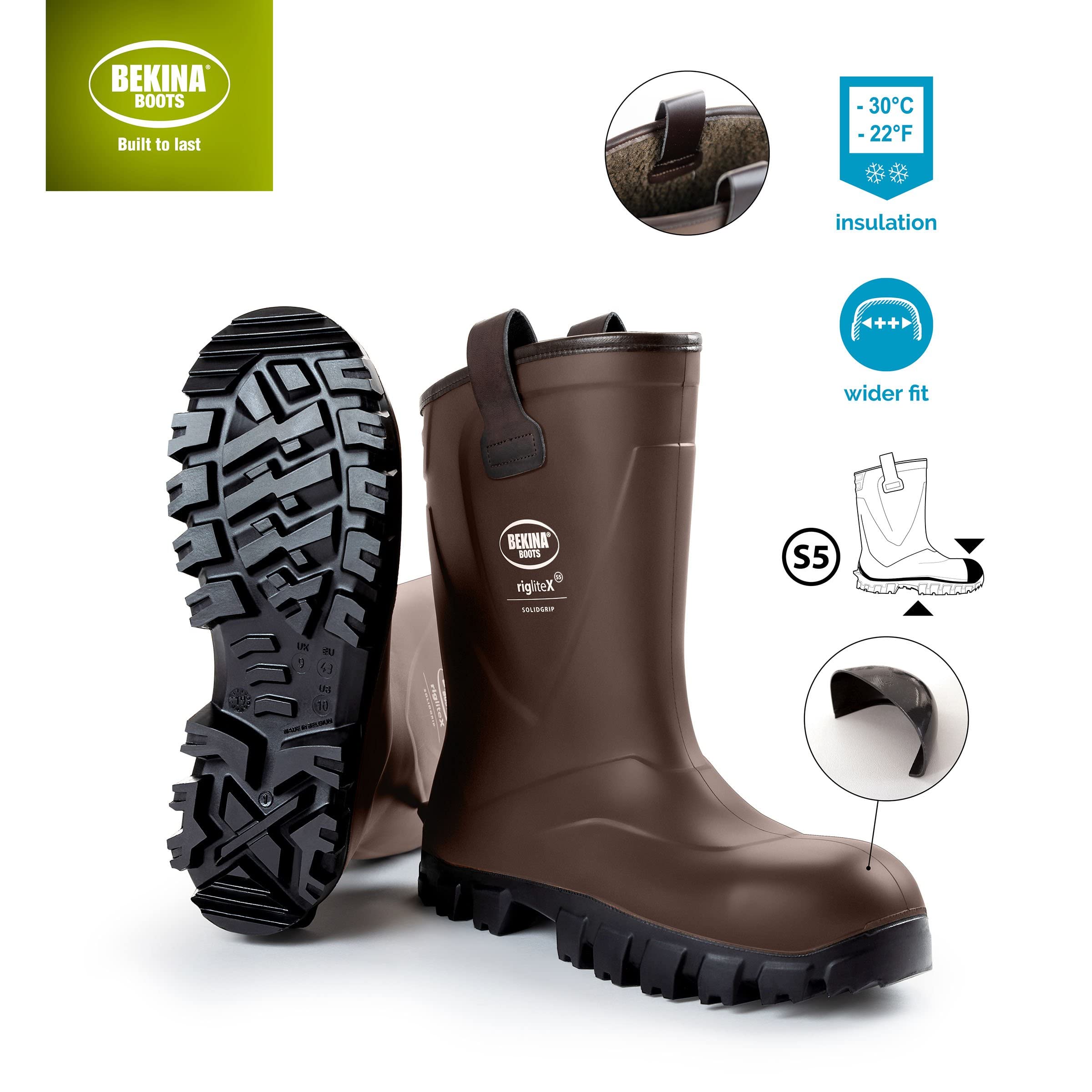 Botas de Seguridad para Hombre, con Puntera y Suela de Acero, Antideslizantes, Impermeables, sin Forro Interior, hasta -20 Grados, pies Calientes y Secos, Color marrón