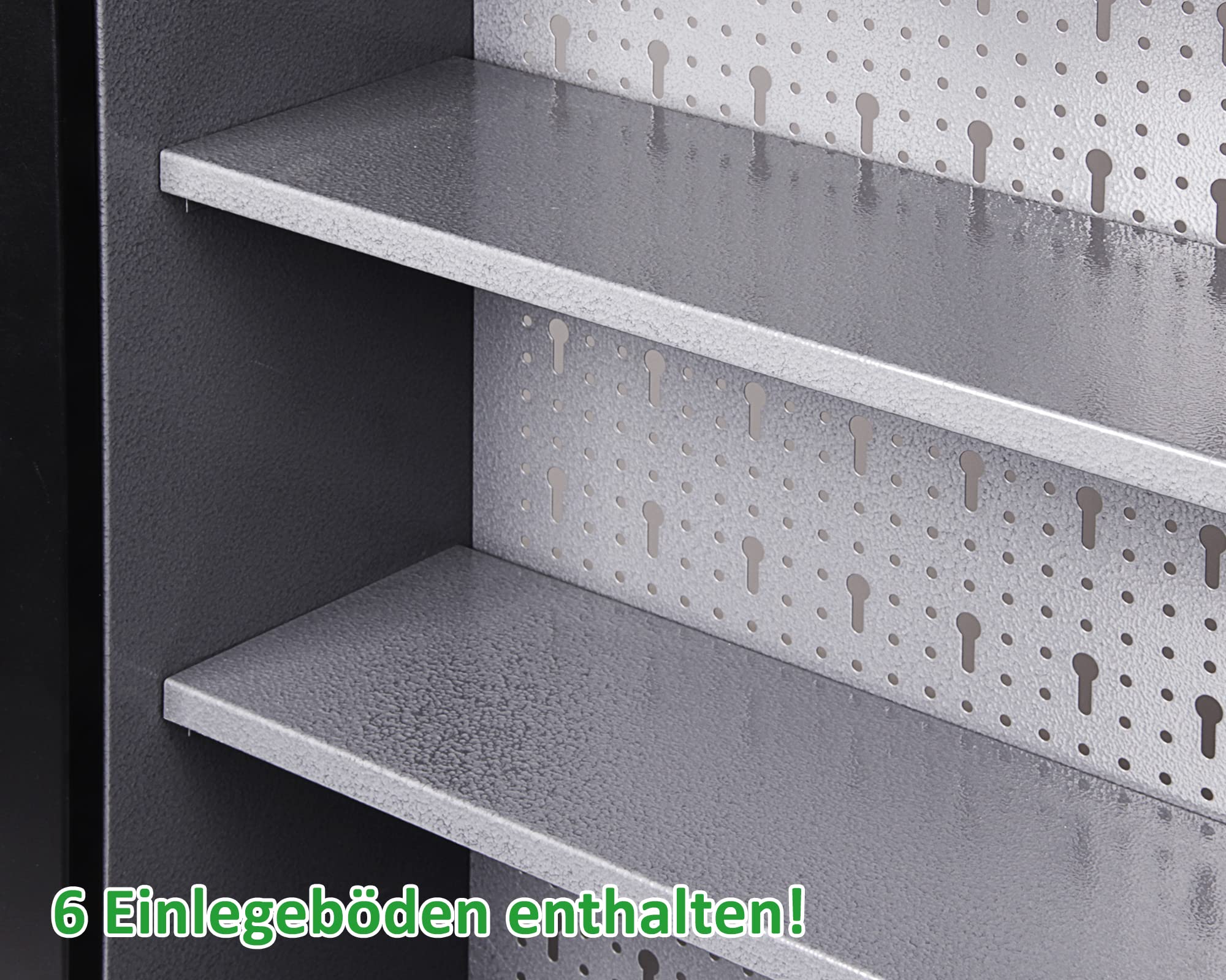 Ondis24 Werkstatt-Wandschrank Joku Werkzeugschrank Schwarz mit 2 Fachböden Lochwand Grau inkl. 50 teiliges Hakensortiment 120 cm