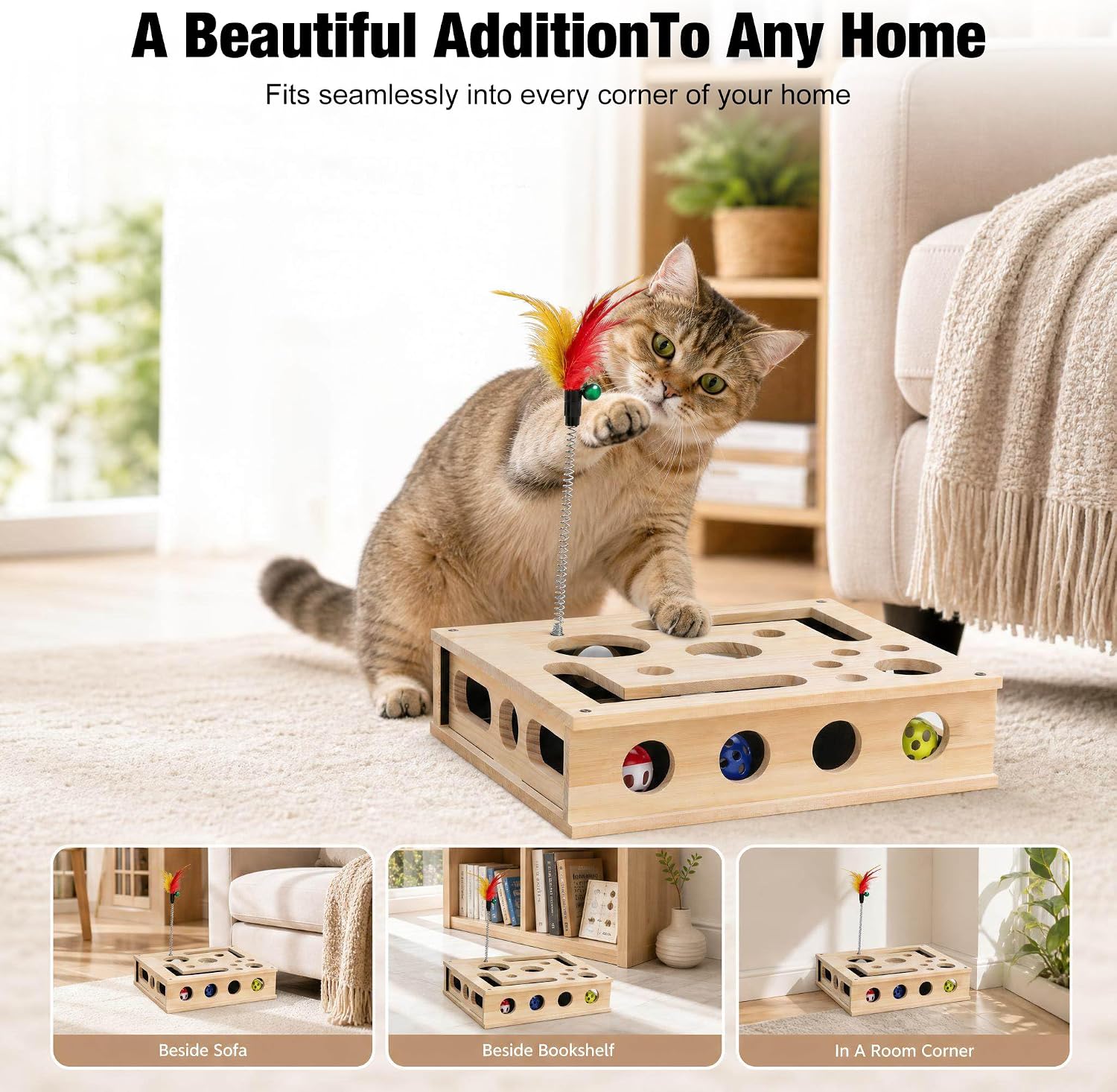 Cat Nail File Enrichment Box for Indoor Cats Solid Wood Cat Scratcher with Built in Sandpaper Self Grooming Puzzle Toy Stress Free Alternative to Cat Nail Clippers & Grinders - 7