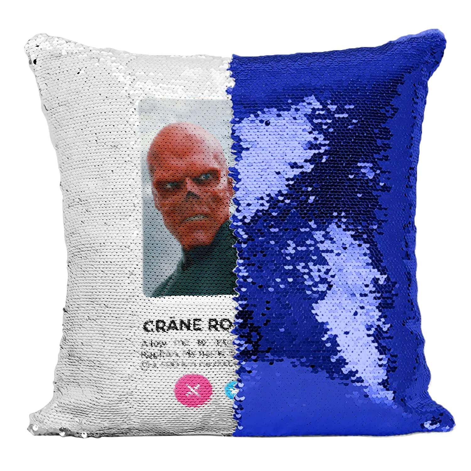 Coussin sequin paillettes bleu crane rouge pour rompre la monotonie