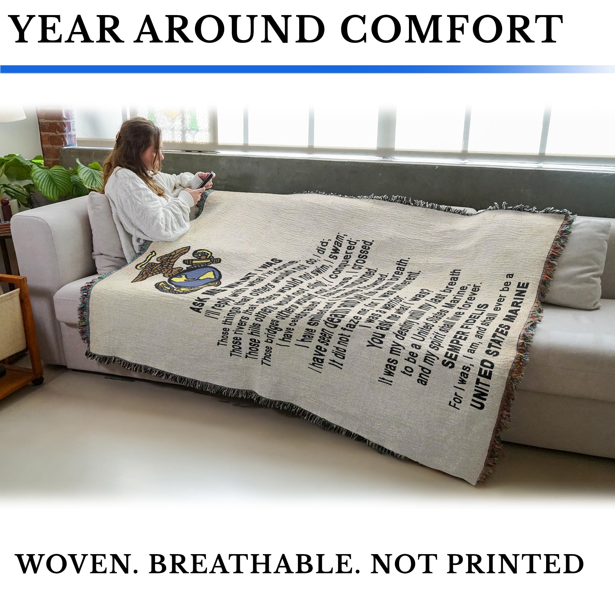 Pure Country Weavers US Navy Decke – Große Überwurfdecke, Gewebt Aus Baumwolle, 203x157 Cm, Made In USA