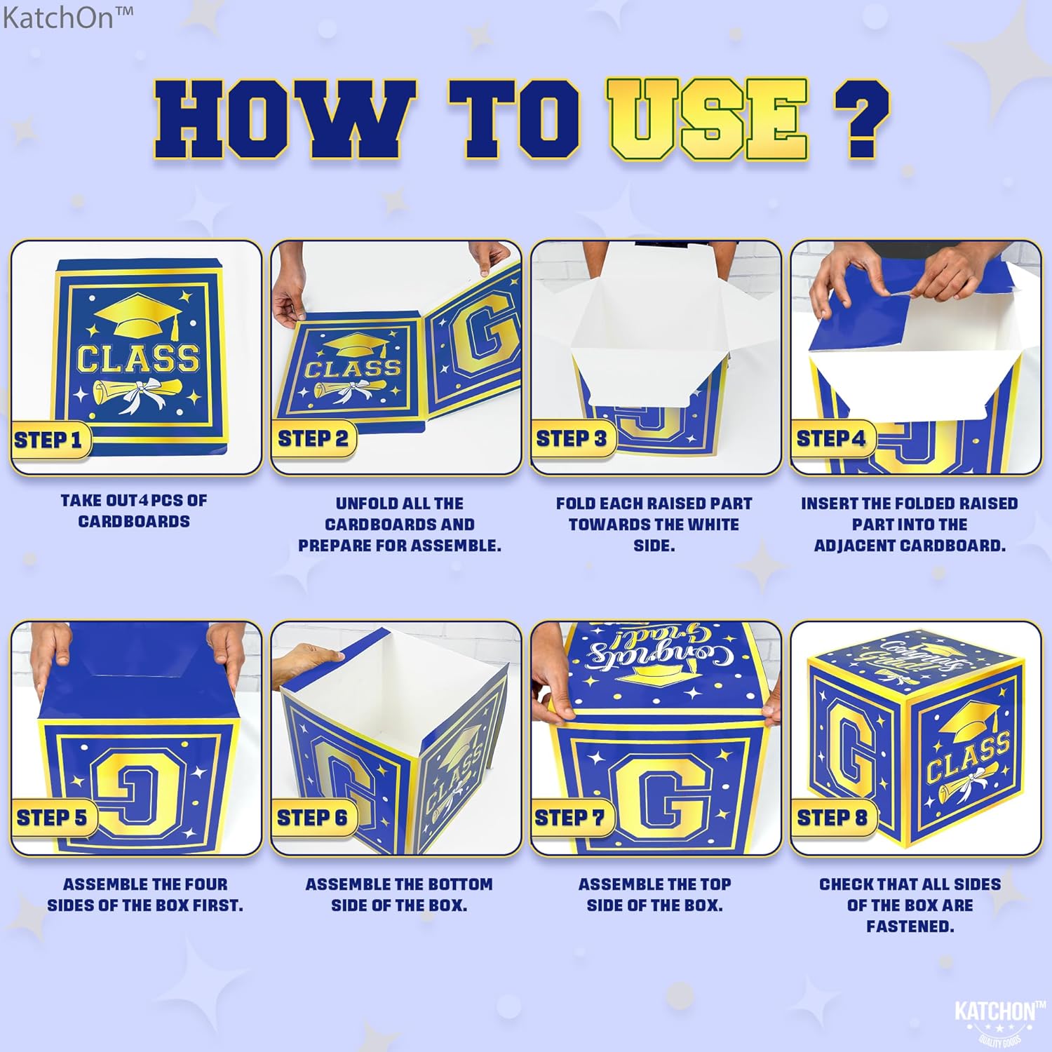 KatchOn, Pack of 4, Blue and Gold Balloons Boxes with Letters | Grad Party Decorations Class of 2025 | Graduation Party Supplies for Graduation Decorations 2025 - Image 3