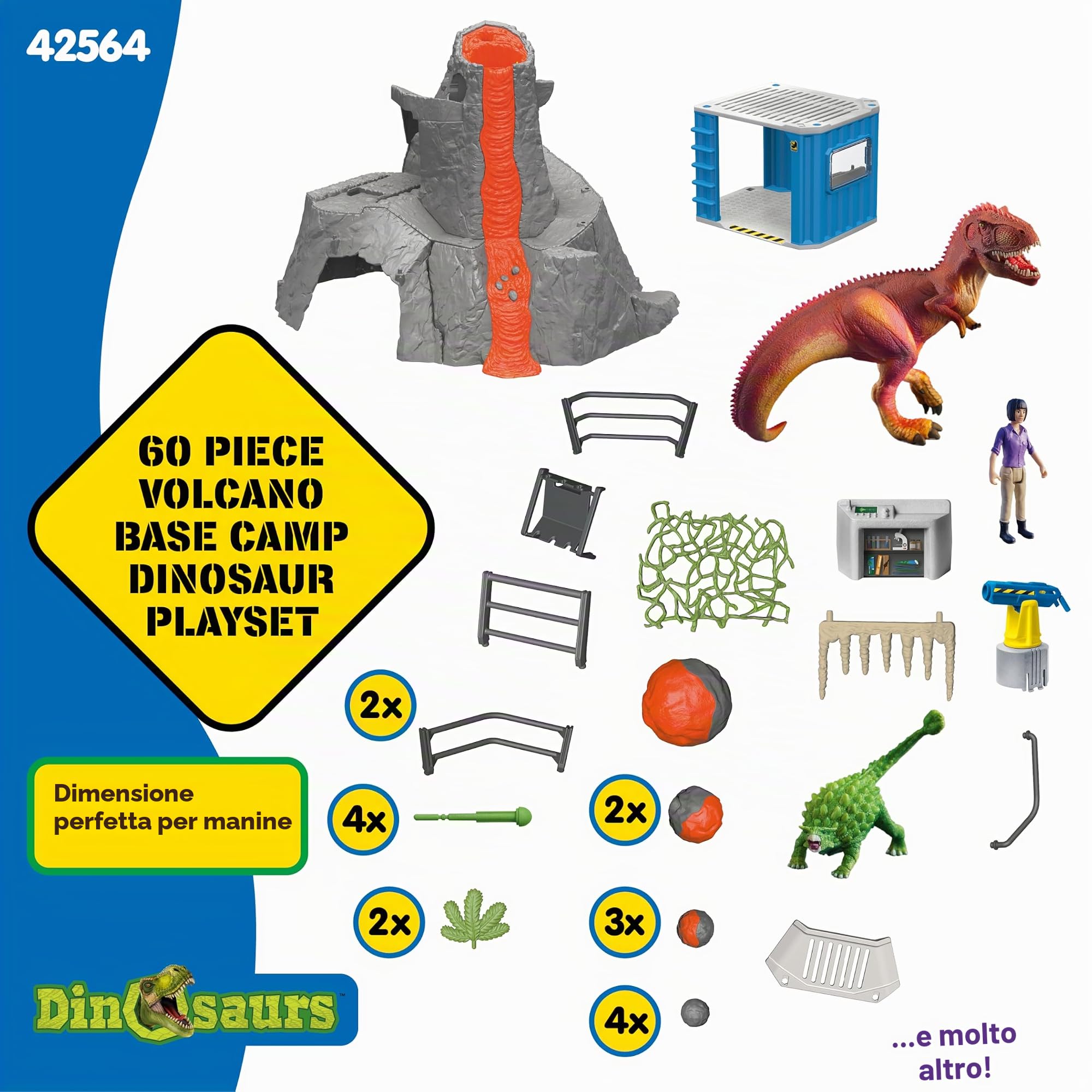 schleich DINOSAURS | Grande spedizione del vulcano 42564 | 60 pezzi | Set da gioco dai 5 anni | set con personaggi, numerose funzioni e tanti accessori
