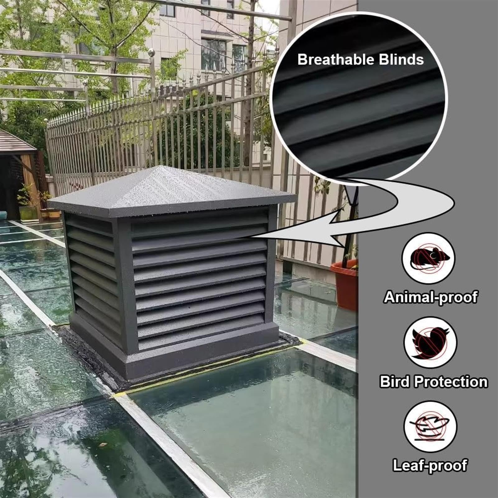 Tapa de Chimenea, Tapa de Drenaje Cuadrada de aleación de Aluminio, Tapa de ventilación de Techo, Tapa de Rejilla de Lluvia, Tapa Cortavientos