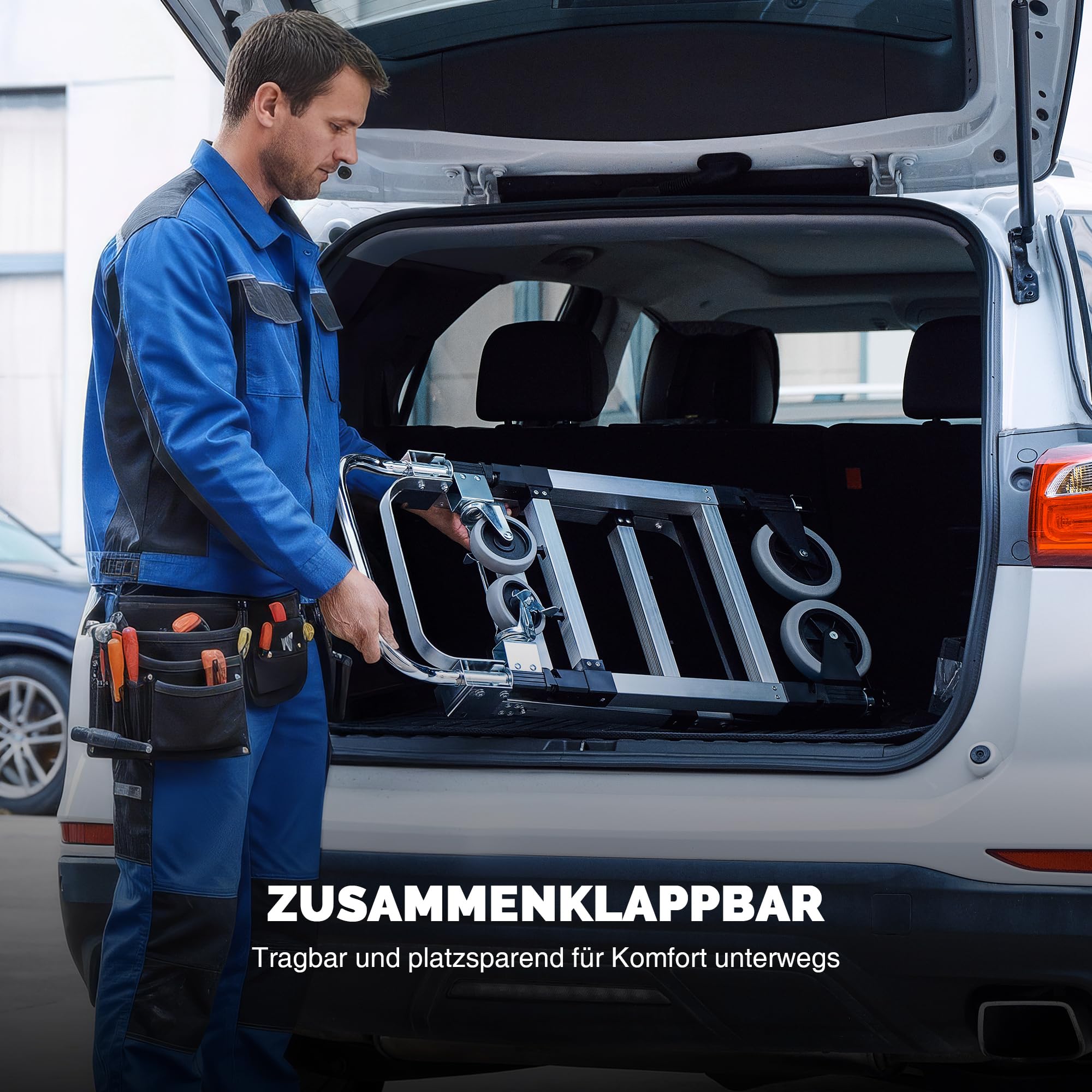 CREWORKS 2-in-1 Sackkarre Klappbar Aluminium Transportkarre Höhenverstellbar Plattformwagen mit Feststellbaren Schwenkrädern, 2 Gurten Tragkraft 270kg Handwagen Leicht Transportwagen für Transporte