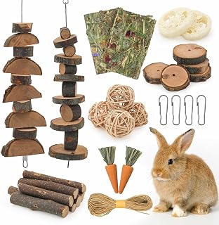 Rabbit Toys, 30 Pcs DIY Rabbit Chew Toys Kit for Teeth Guinea Pig Treats Natural Timothy Hay Chips with Herbal Flowers Bunny Enrichment Toys for Hamster Gerbils Chinchillas