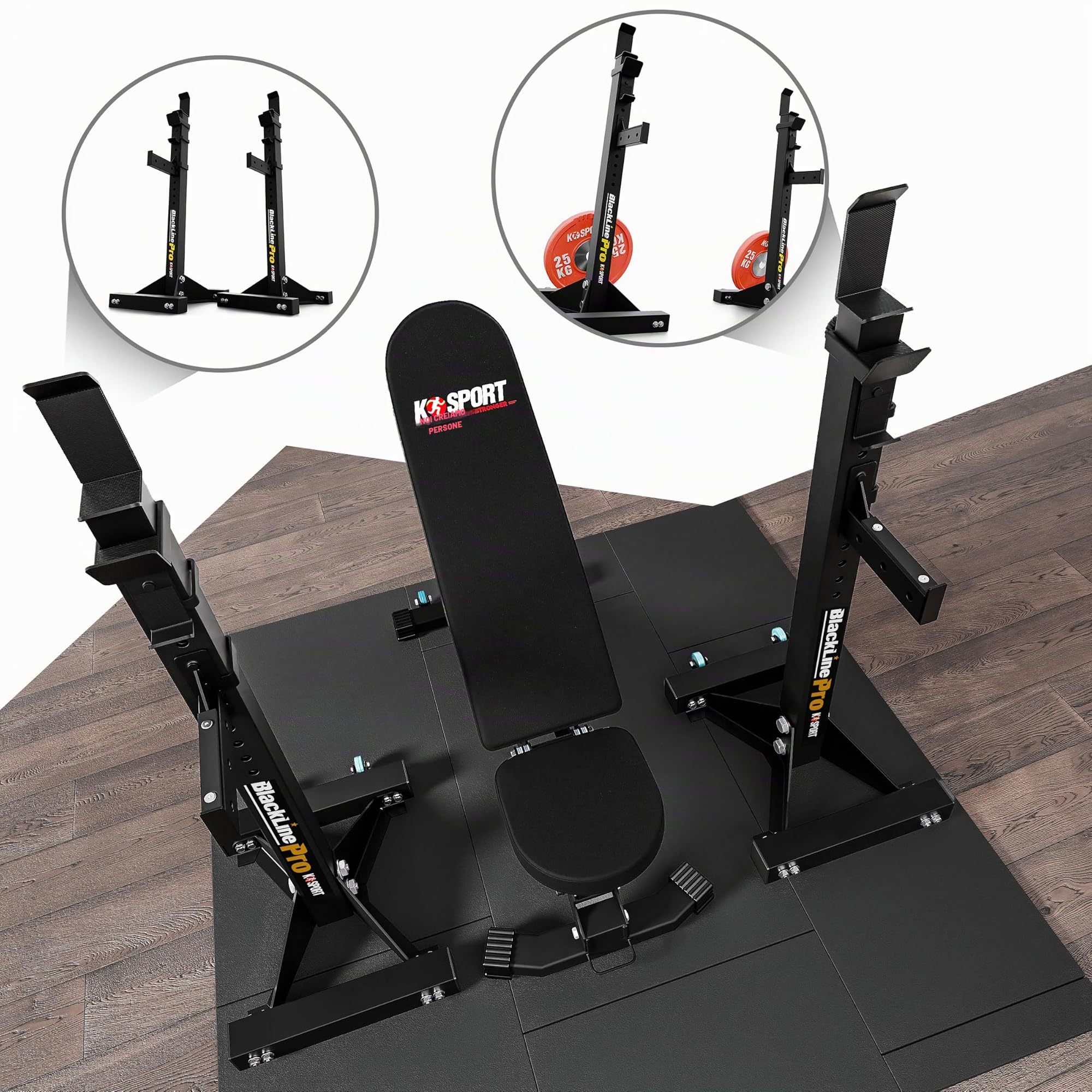 K-Sport: Supporto per bilanciere rinforzato regolabile fino a 350 kg, supporto professionale per allenamento muscolare efficace, supporto regolabile in altezza, supporto per squat