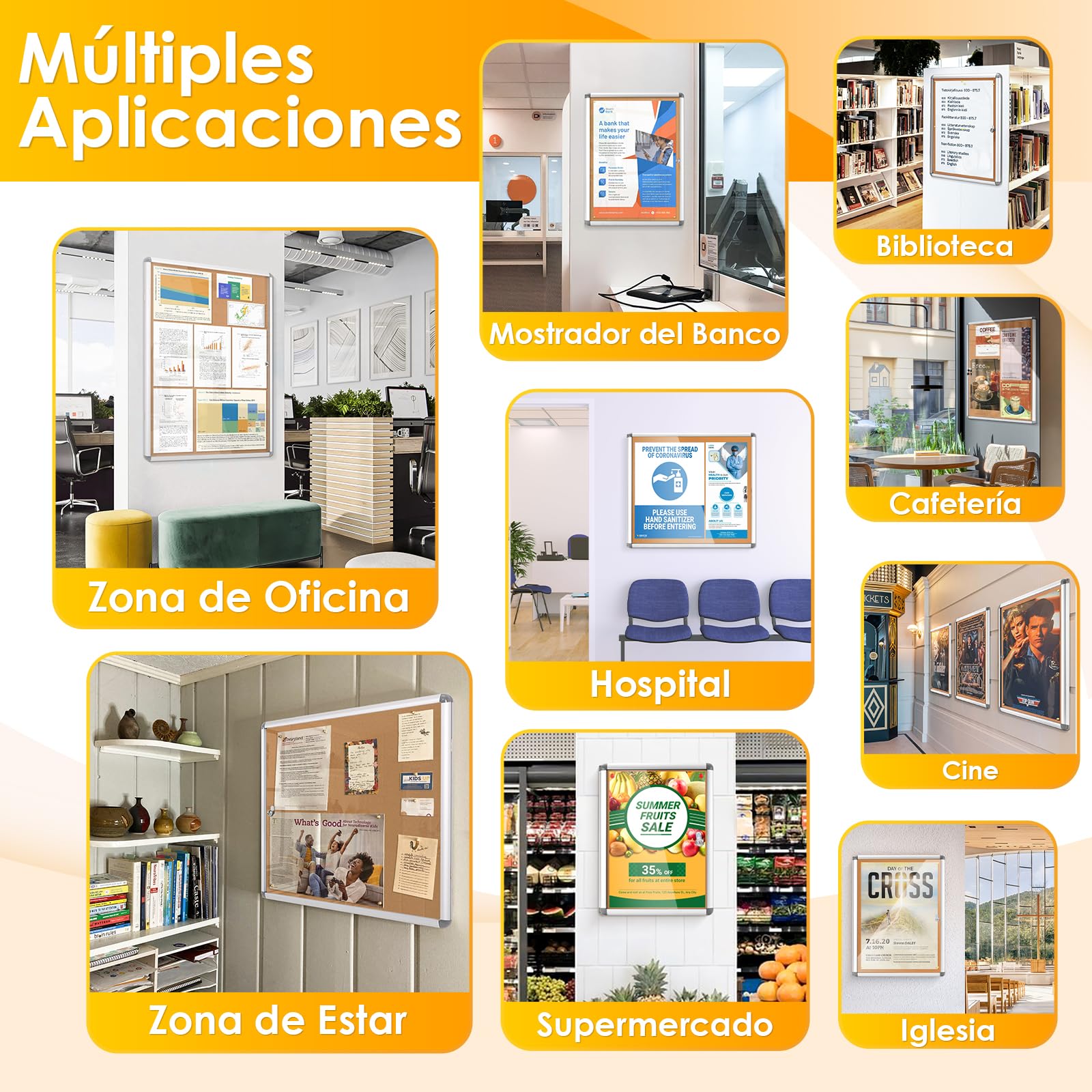 Swansea - Tablon de Anuncios para Interiores 4xA4,Tablón de Anuncios con cerradura de Aluminio para comunidad,escuela, oficina, 67 x 50 cm