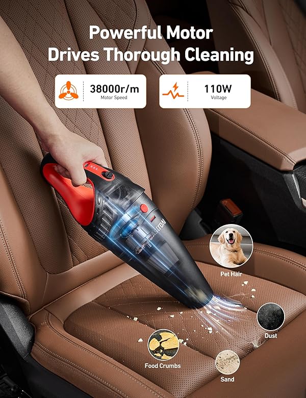 AstroAI Car Vacuum Cleaner Cordless, Handheld Vacuum with 6000mAh & 12V DC, LED Light, Brush, Extended Nozzle, Hose, Rechargeable Hand Held Vacuum for Car, Home, Office & Pet Cleaning by AstroAI - Image 2