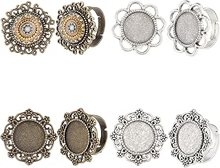 SUNNYCLUE 16Pcs 4 Style Finger Ring Blank Adjustable Blank Rings Base Vintage Flower Ring Flat Base Cabochon Ring Settings Antique Silver Bronze Adult Women DIY Craft