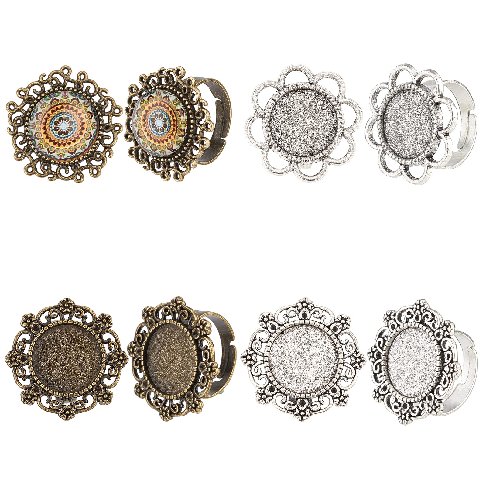 Anillos en blanco con base plana SUNNYCLUE ajustables para cabujones creativos