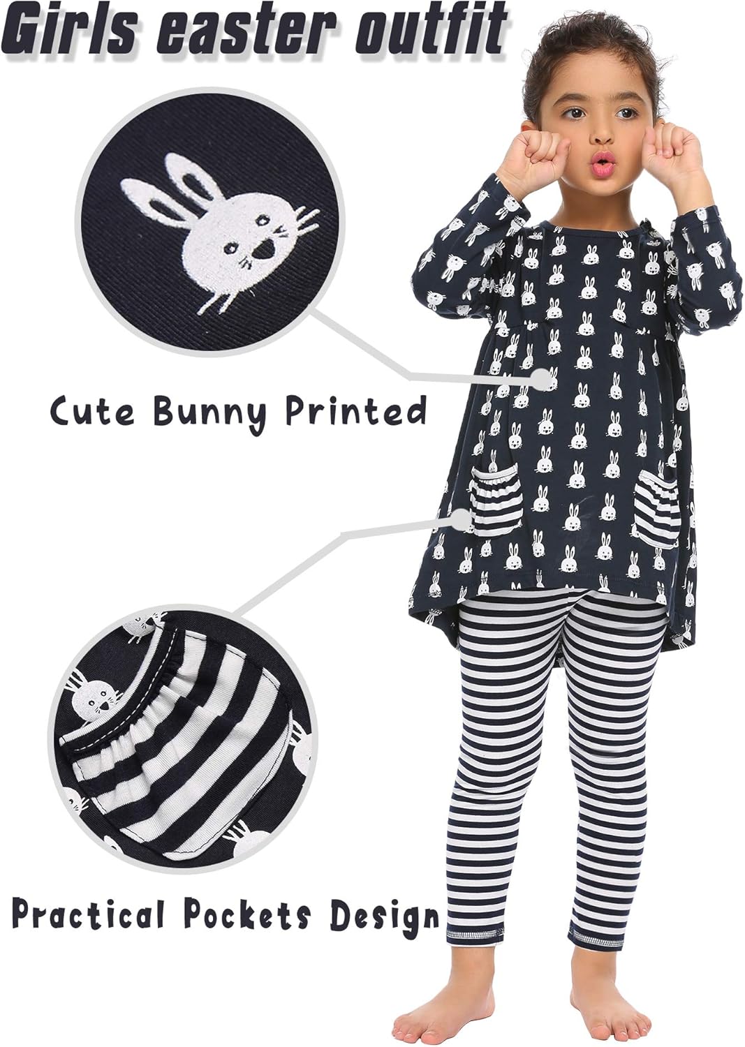 Arshiner Little Girls Clothing Sets Bunny Long Sleeve Outfits 2 PCS Top Leggings Sets: Clothing