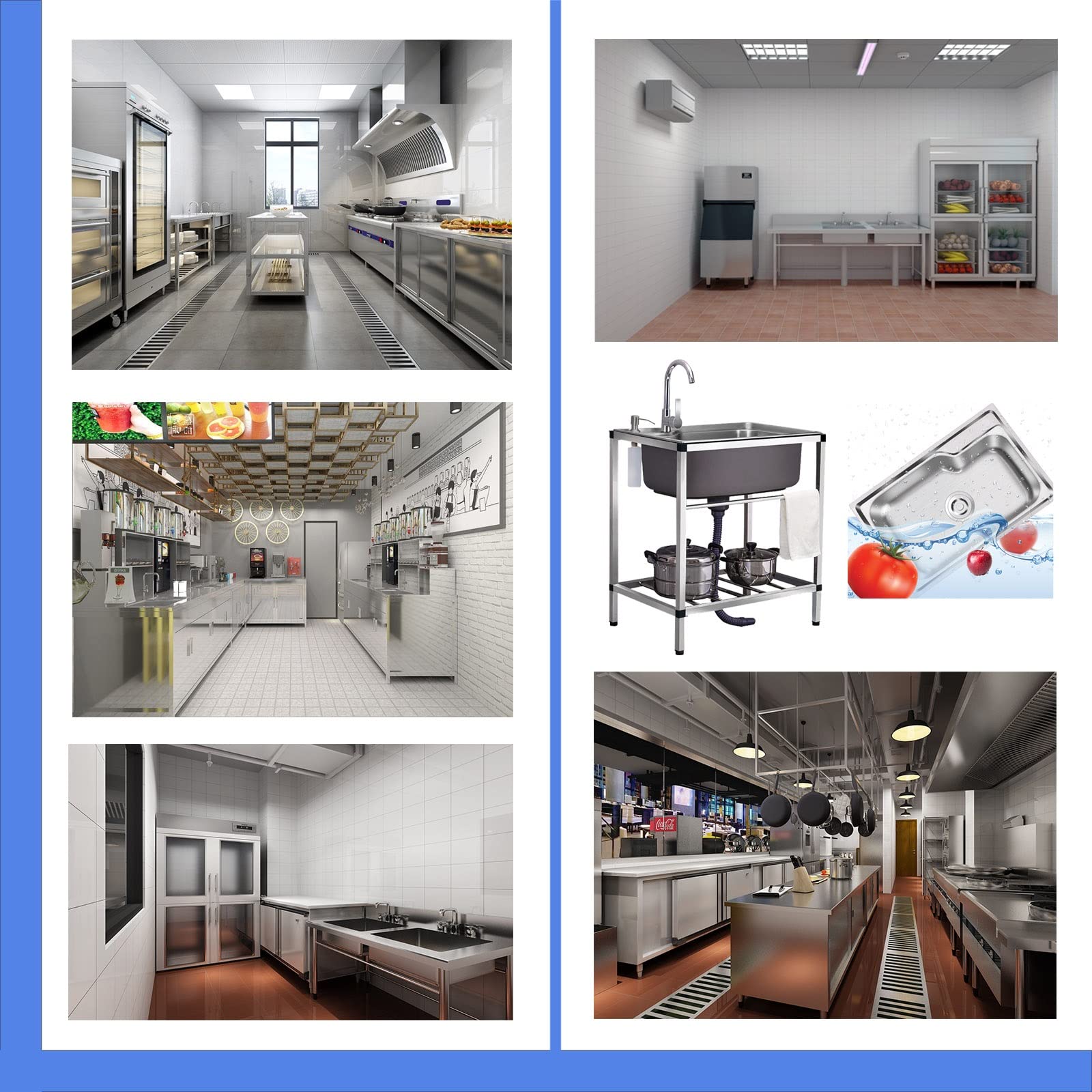 Edelstahl-Spülbecken mit Abtropffläche, geeignet für Gewerbeküchen, Innen- und Außenbereiche, Wäscherei, Garage, Einzelbecken, robust, leicht zu reinigen und zu pflegen