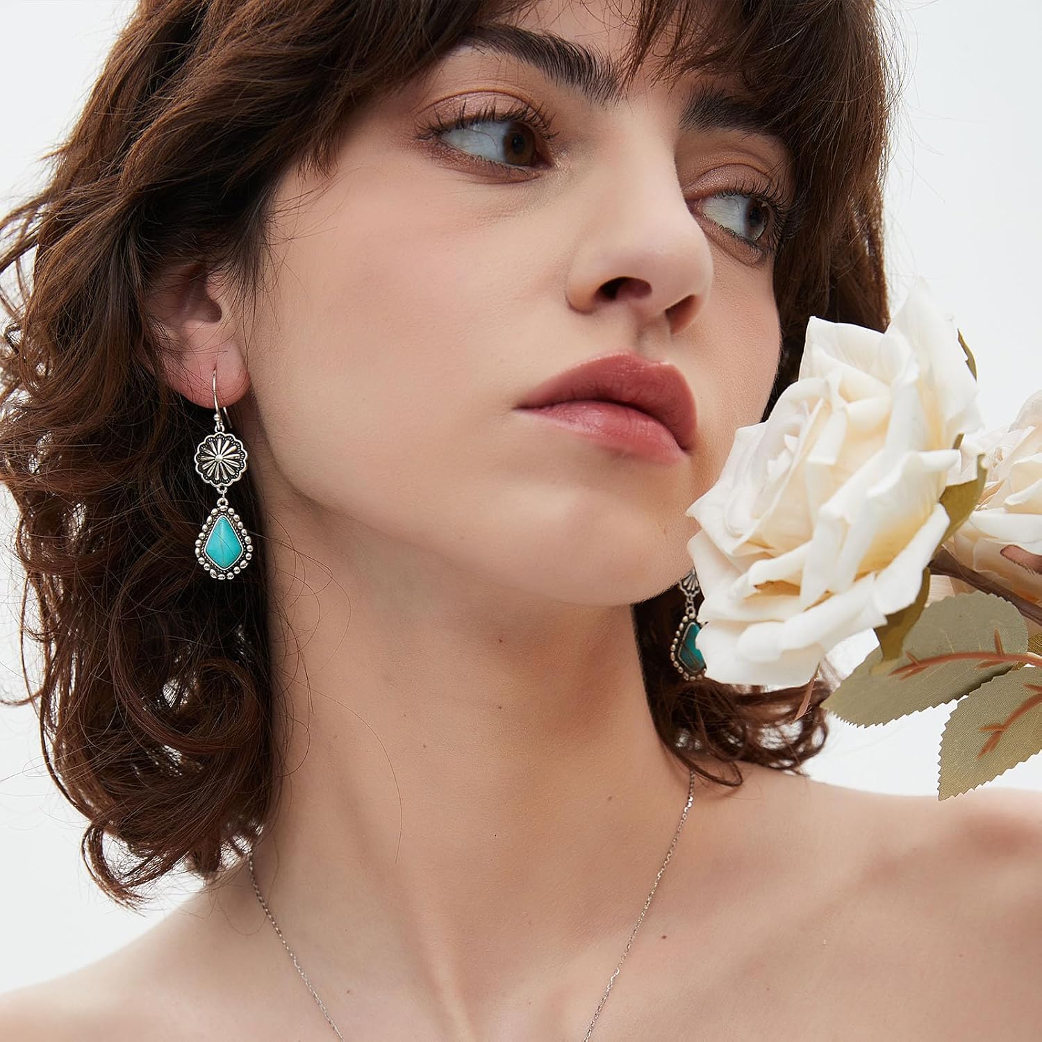 Colloca Turquoise Dangle Earrings for Women, 925 Sterling Silver Hook Western Teardrop Bohemian Earrings, Boho Drop Earrings, Gift Box included - Image 5