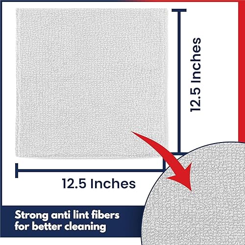 Miniatura 36 de Trapo de limpieza de microfibra, color blanco, 12 unidades (16 x 16 pulgadas), alto rendimiento, 1200 lavados, tejido de agarre de raíces muy