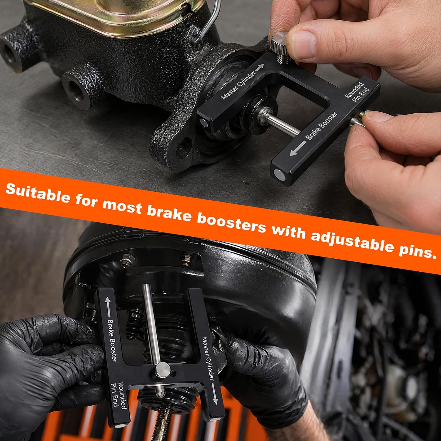 Car Brake Booster Adjustment Tool, Aluminum Magnetic Auto Braking Booster Push Rod Length Gauge, Distance Adjustment Tool for Most Brake Boosters with Adjustable Pins
