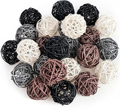 DomeStar 24PCS Brown Decorative Balls for Bowl Centerpiece, 2 Inch Rattan