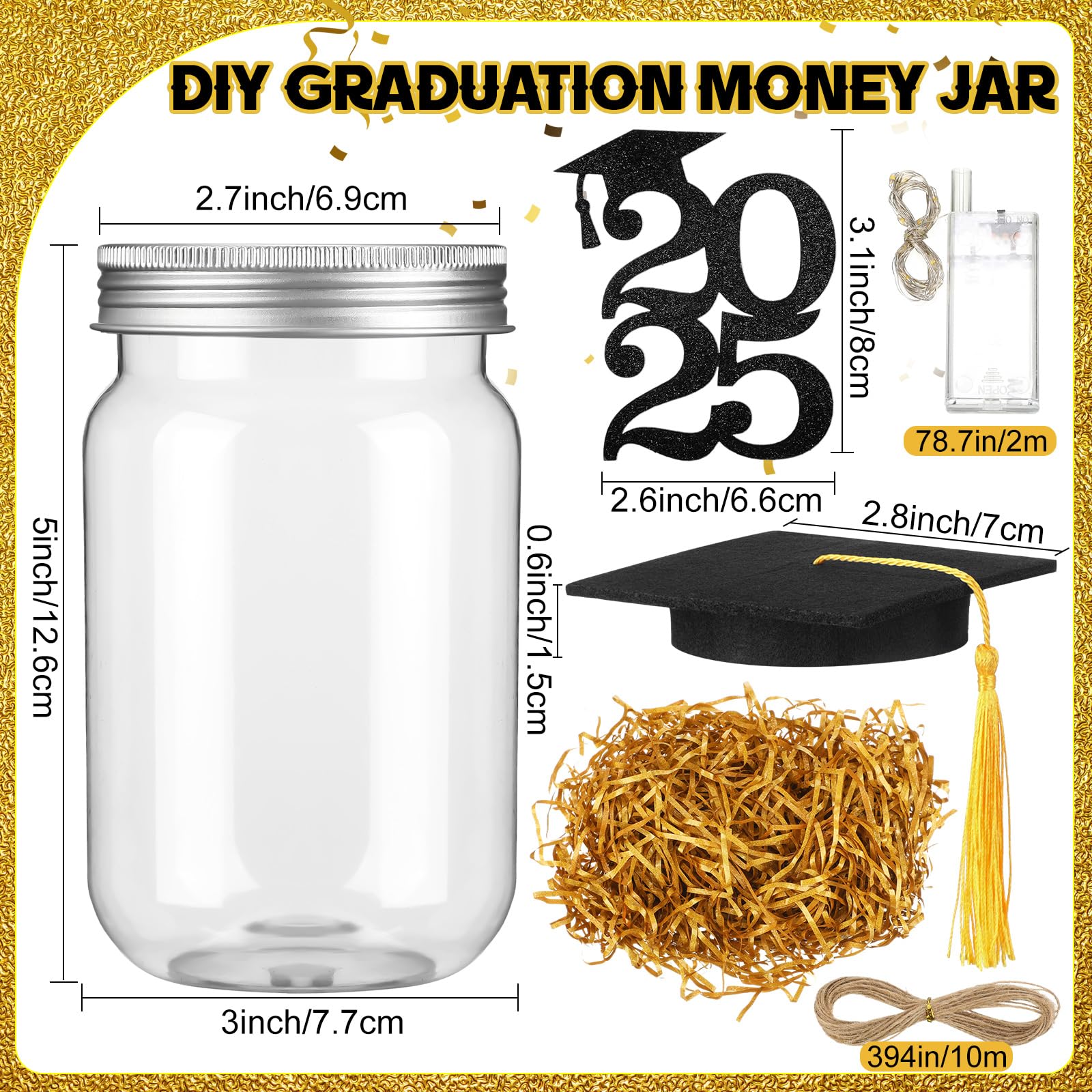 Mimorou Graduation Gifts 2025 Graduation Mason Jar with Graduation Cap Decorations Kit 2025 Graduation Cutouts Graduation Decoration for Class of 2025 Graduation Table Centerpieces Grad Party Supplies