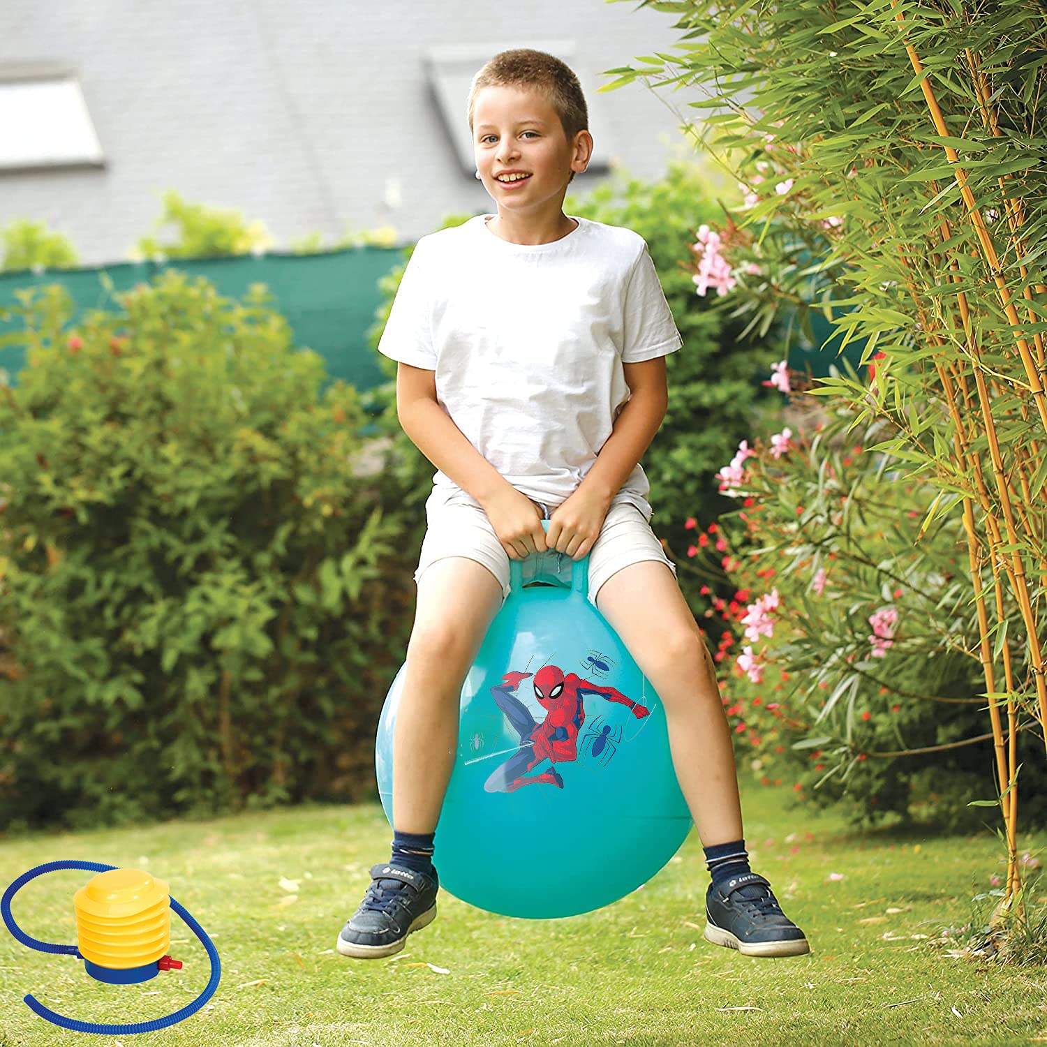 Kixre Inflatable Sit and Bounce Rubber Bubble Hop Ball for Kids. Hopper Jump N Bounce Handle Ride-on Toy Bouncy for Kids, Hopping/Bouncing/65CM (Multi-Color)-(with AIR Pump) (B097T642JX) Amazon Price History, Amazon Price Tracker