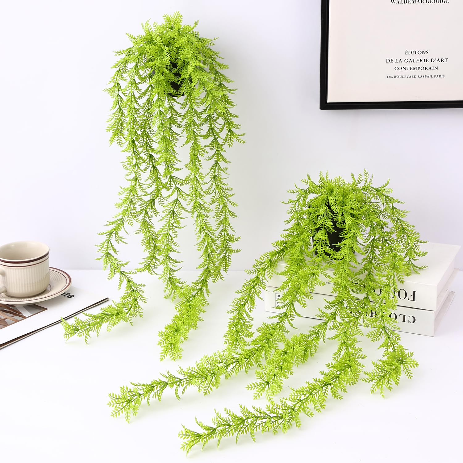 TIED RIBBONS Set of 2 Artificial Hanging Ferns Plants with Pot Potted Greenery for Wall Home Décor Wall Pot Indoor Outdoor Office Garden Balcony Decoration Items (70 Cm, Long) TIED RIBBONS Set of 2 Artificial Hanging Ferns Plants with Pot Potted Greenery for Wall Home Décor Wall Pot Indoor Outdoor Office Garden Balcony Decoration Items (70 Cm, Long)