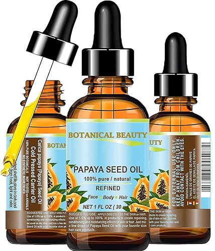 Botanical Beauty Aceite de semilla de papaya. Aceite portador prensado en frío 100% puro, natural, sin diluir, refinado. 1 Fl.oz.- 1.0 fl oz. Para