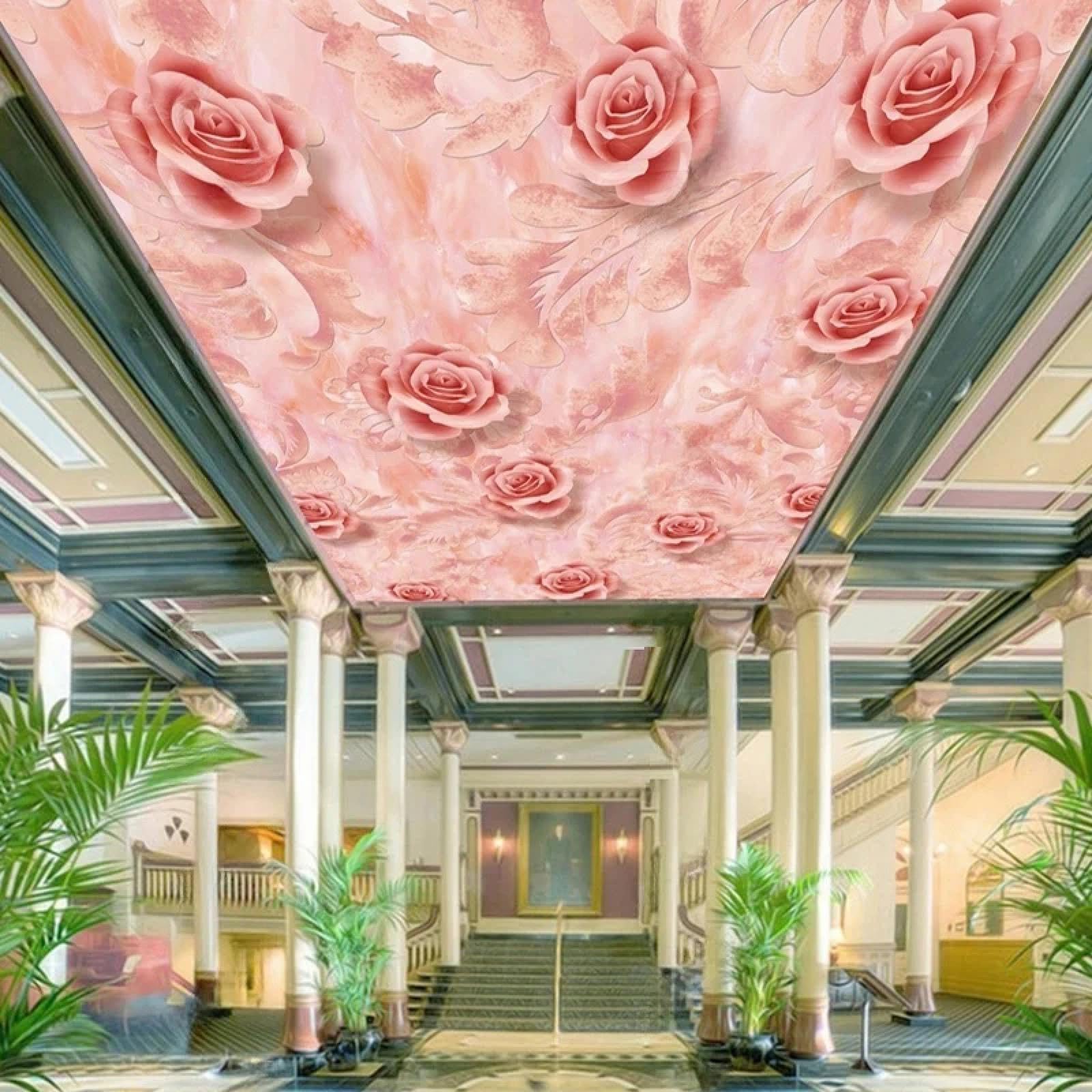 3D samoprzylepna tapeta sufit pcv romantyczna róża róża mural ścienny do salonu sypialni dekoracja sufitu