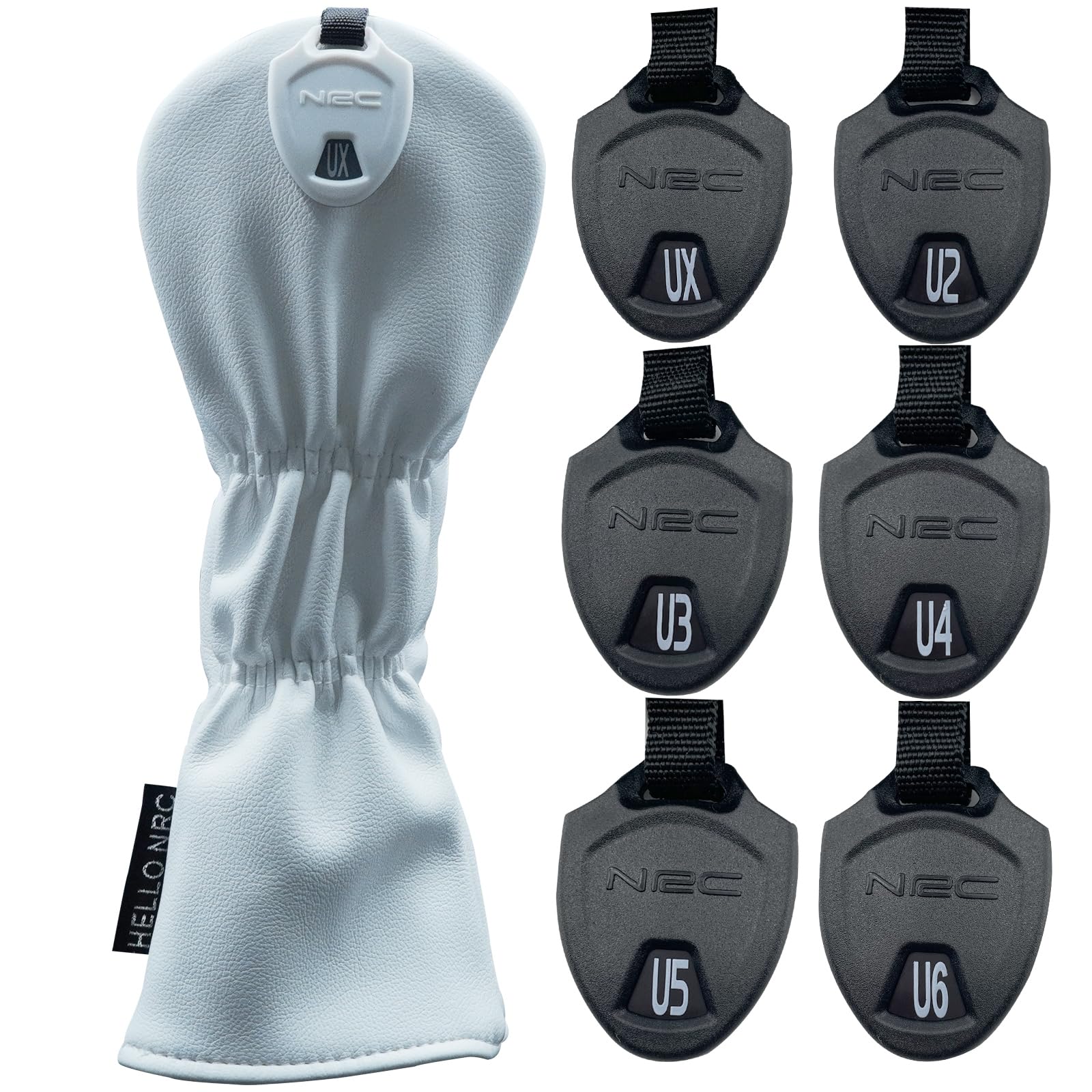 Gbourly Embroidery Pattern Suit Golf Club Hybrid Head Cover Thick PU Leather and Soft Lining Clubs Headcovers, White