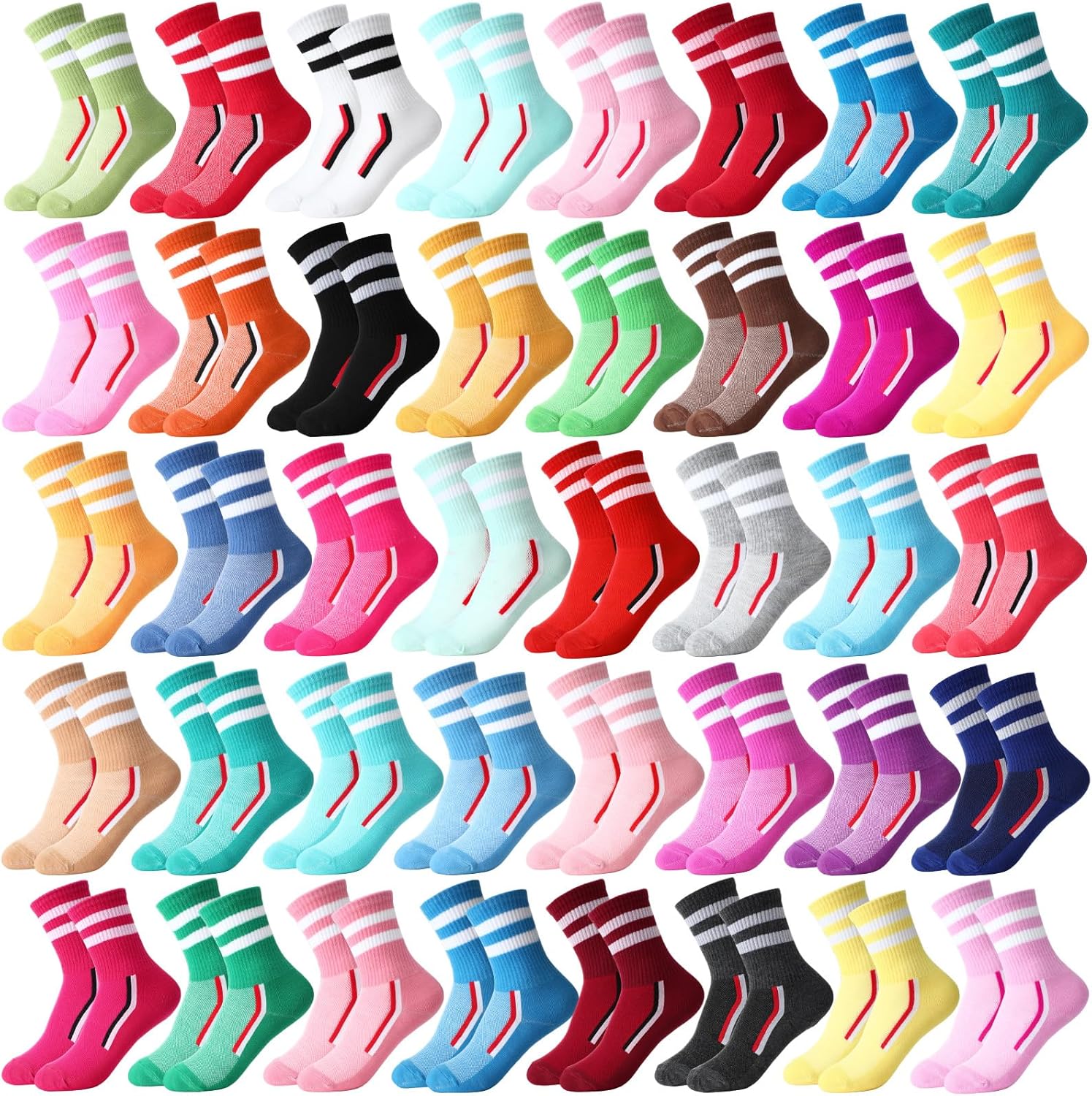 Geyoga 40 Pairs Women Cotton Socks Bulk Athletic Crew Socks Colorful Striped Soft Accessories Gift for Gym Tennis Christmas Winter Homeless Care Package Supplies
