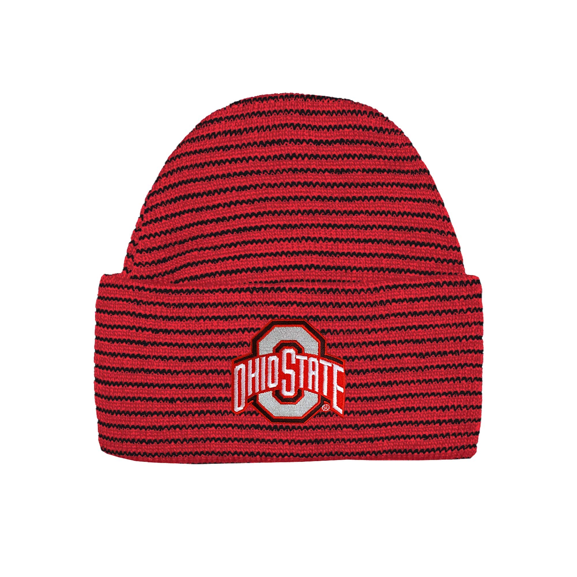 Two Feet Ahead Ohio State Buckeyes Striped Baby Hat for Boys and Girls-Softly Knitted Infant Baby Beanie (Ohio State Buckeyes Striped) Red