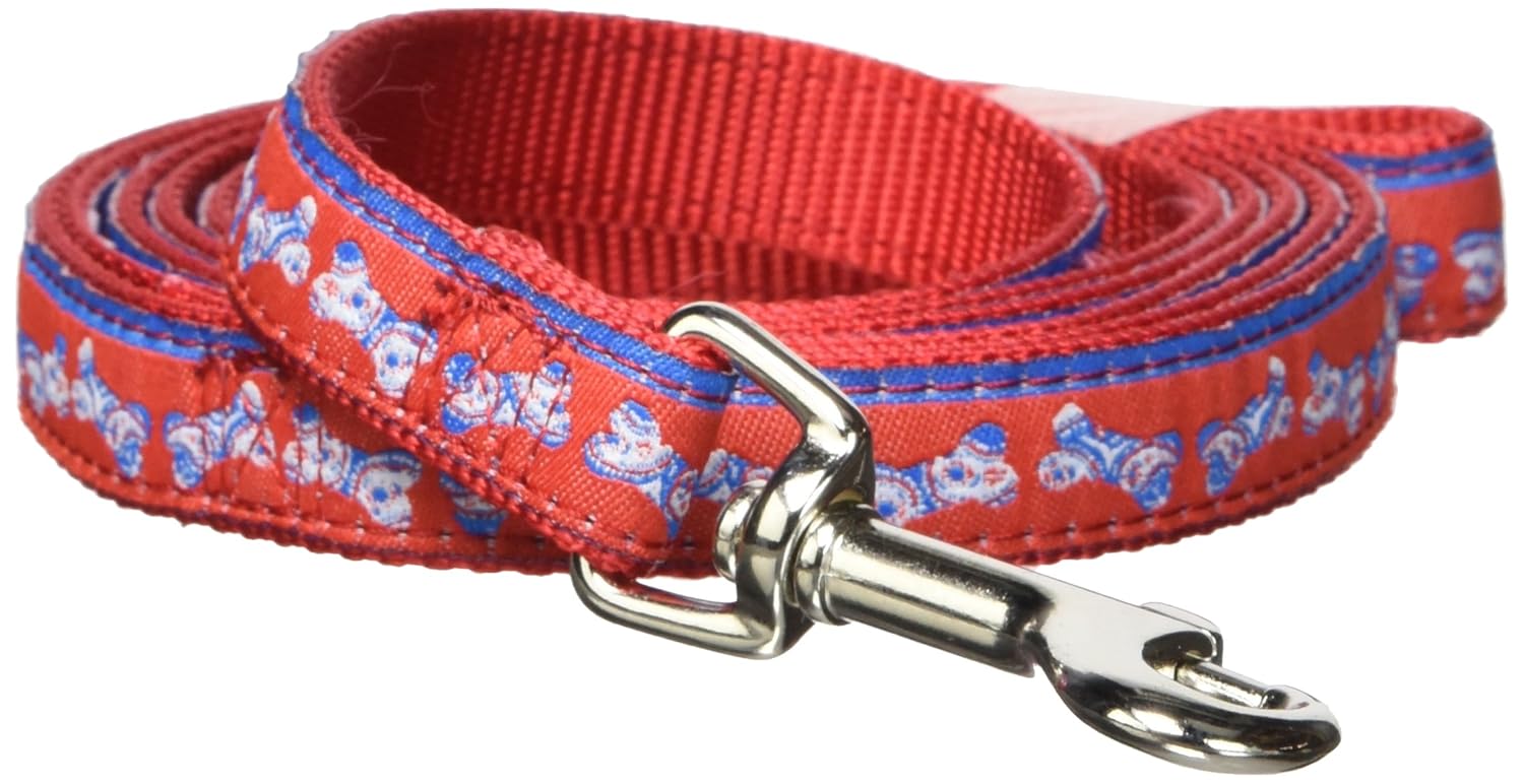 Hamilton Single Thick Dog Leash with Patriotic Bones Pattern Ribbon