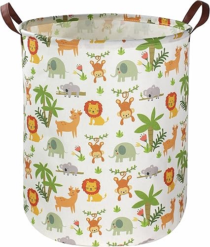 Essme Cesta de lavandería para niños, cesta plegable verde para decoración de habitación de niños, cesta de almacenamiento de bosque, canasta de