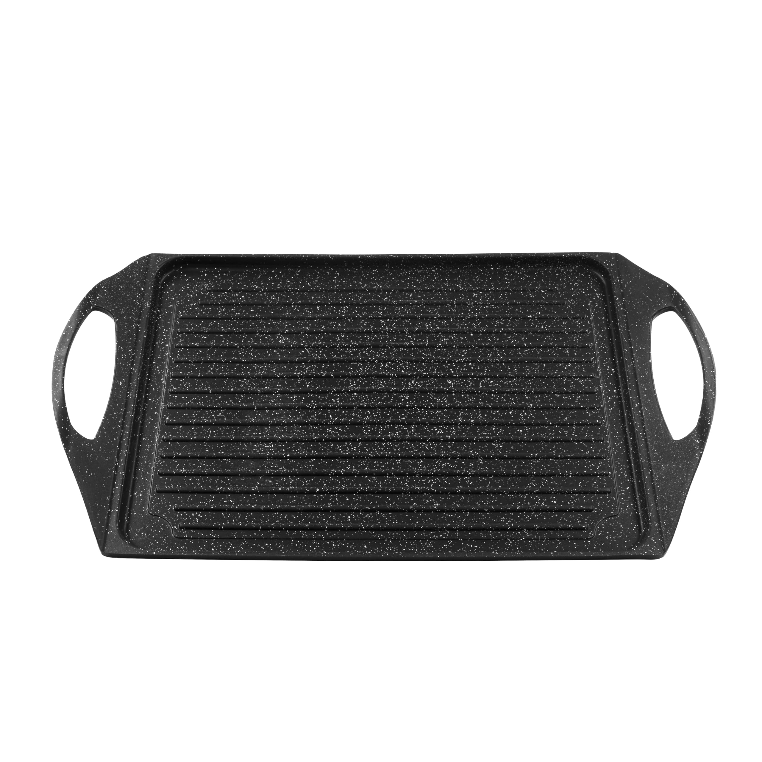 zanetti - BBQ Griddle, 28 x 36 cm, Grill Pan, Stone Effect Barbeque Plate, Double Socket, Die-Cast Aluminum, Suitable for Induction