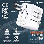 Universal Travel Adapter, All in One Wall Charger with High Capacity 10A and 2.4A 3xUSB, 3.0A Type-C, European Adapter, Worldwide AC Outlet Plugs for UK, EU, AU & Asia