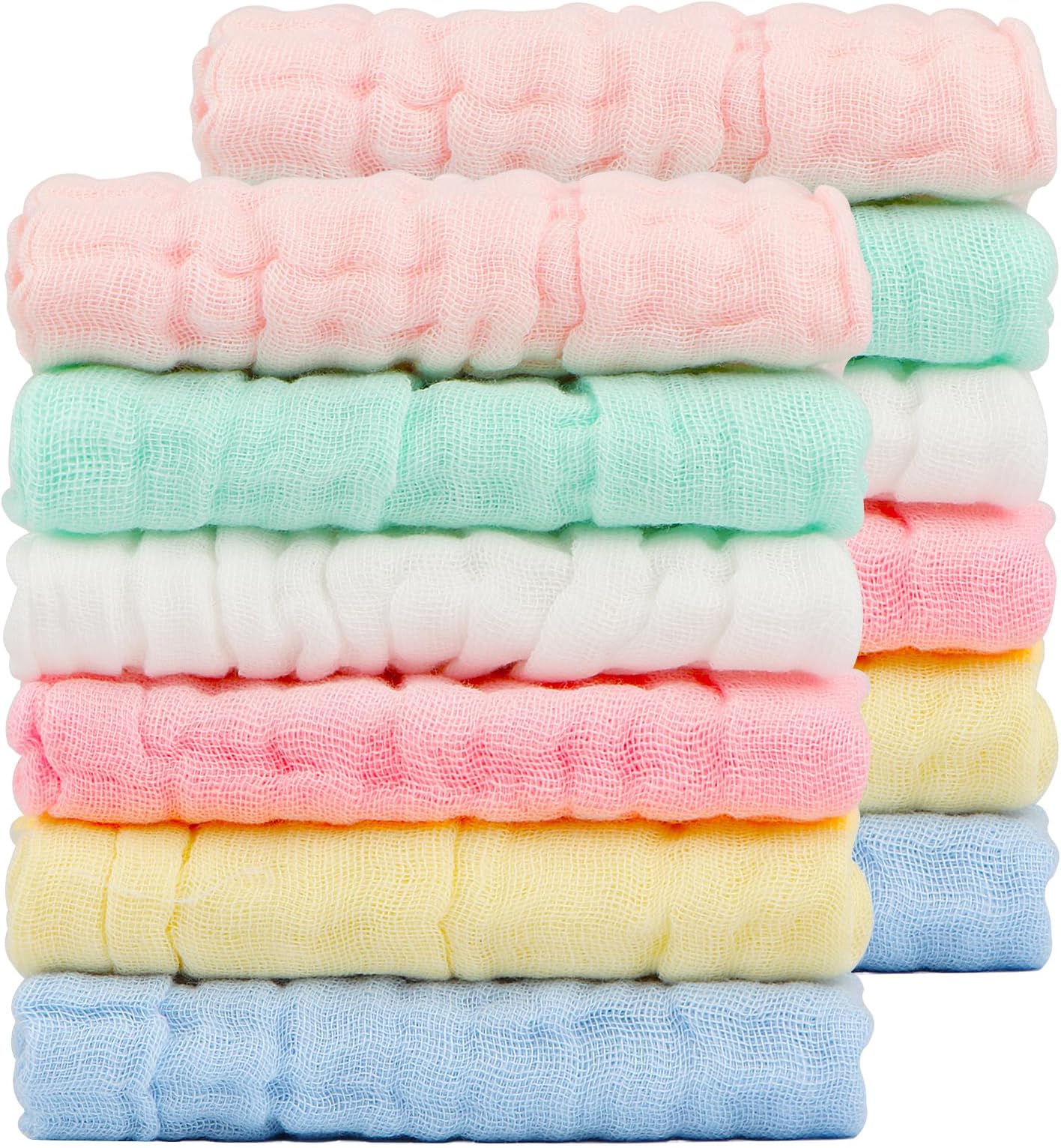 Orighty Muslin Baby Washcloths Pack of 12 - Soft Face Cloths for Newborn, Absorbent Baby Bath and Face Towels, 100% Cotton Babies Wipes, Burp Cloths, Feeding Towels for Babies and Infants - 10 x 10’’[Amazon-developed Certification] Compact by Design