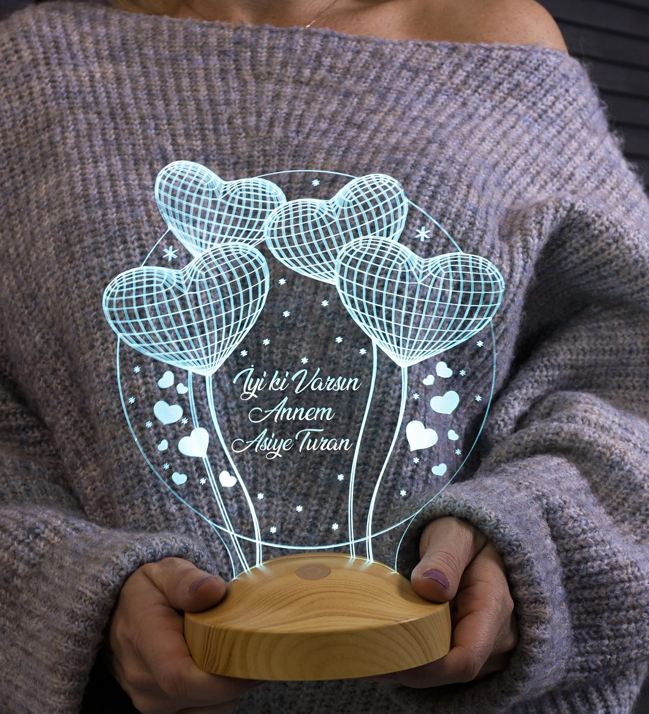 Anneler Günü Hediyesi, Anneye Hediye, Anneye Doğum Günü Hediyesi Balon Kalpler Küre Kişiye Özel 3D L