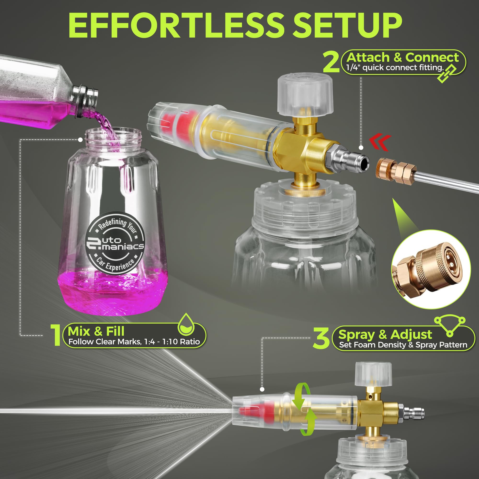 AutoManiacs Foam Cannon for Pressure Washer Not Garden Hose Adjustable Car Wash Sprayer with 1 4 Inch Quick — view 6