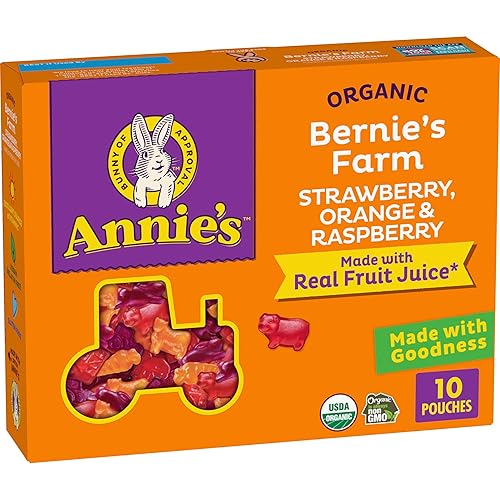 Annie's Organic Bernie's Farm Snacks con sabor a frutas, sin gluten, 10 bolsas, 7 onzas