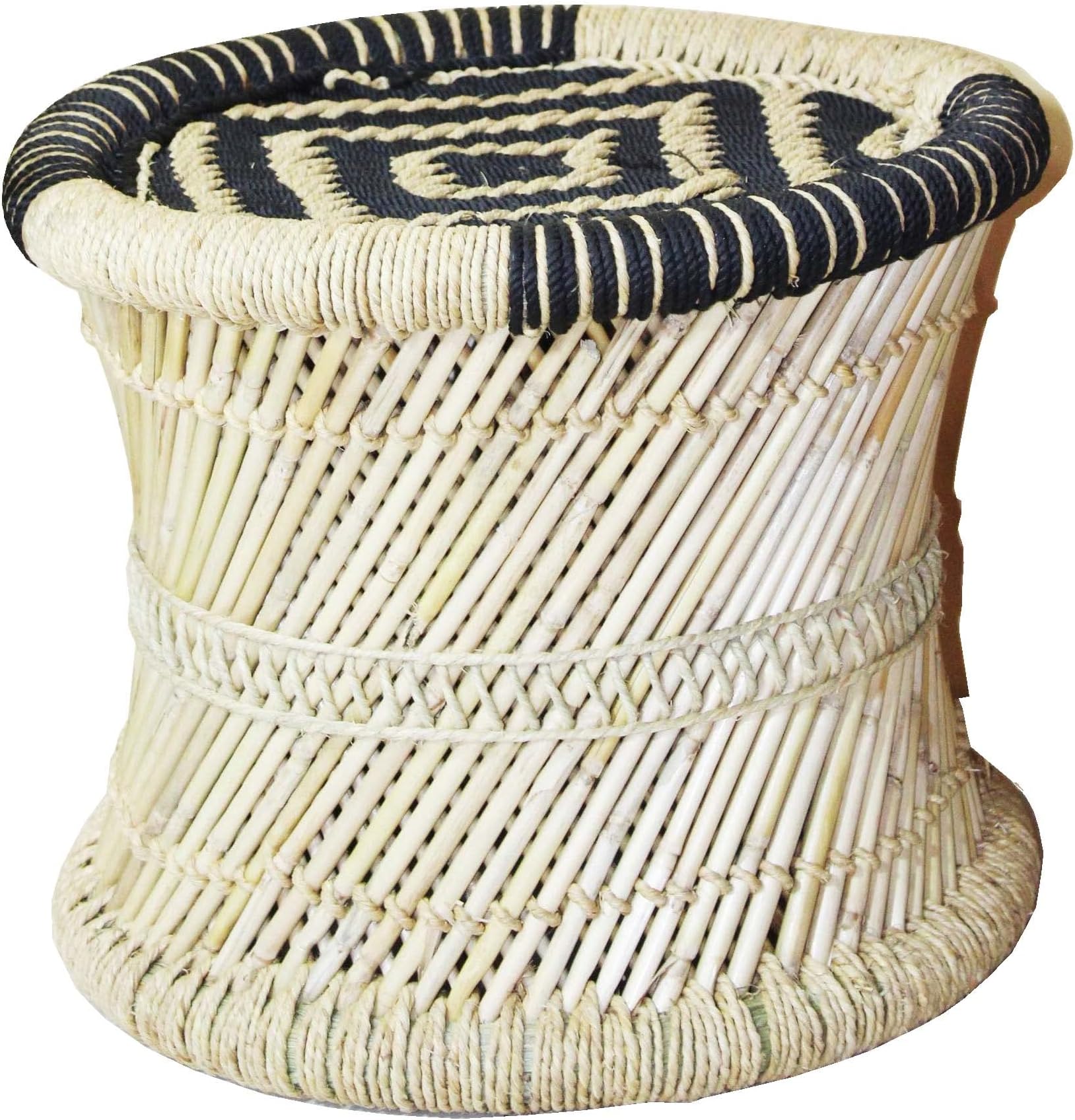 Handmakers ! Bamboo (SARKANDA) Mudda Stool with Black and Beige (13 X 17) Inches