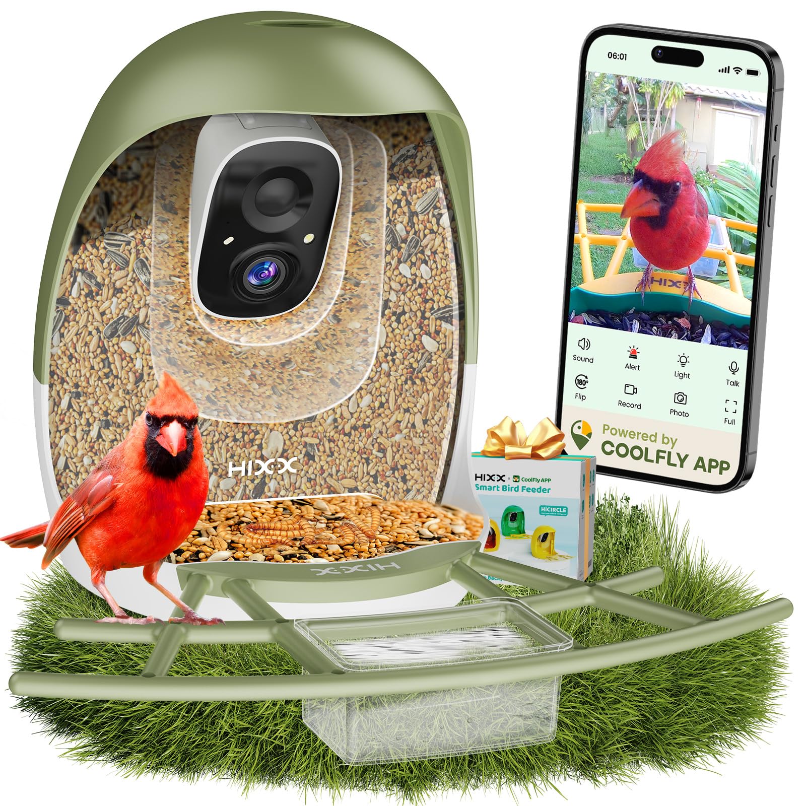 HIXX Smart Bird Feeder with Camera, AI Identify Birds & Auto Capture, 2K HD Live Camera Birdwatching with Color Night Vision for Bird Lovers Gifts (