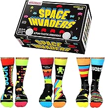 United Oddsocks Space Invaders Gift Box – 6 Fun-Tastic Odd Socks for Men – UK 6–11, EUR 39–46, US 7–12 – Officially Licensed TAITO Retro Gaming Socks – Mix & Match Novelty Gift for Birthdays & Fans