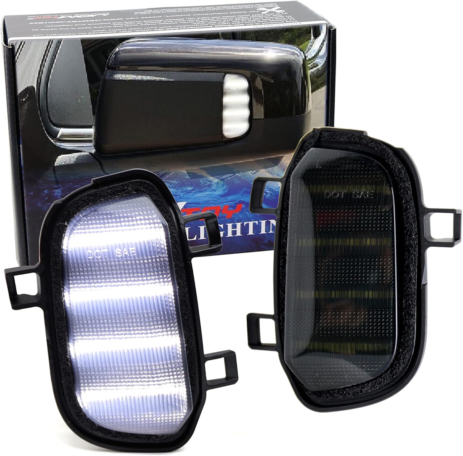 iJDMTOY Black-Out Smoked Lens Xenon White Quad-Row Full LED Strips Side Mirror Marker/Clearance Lamps Compatible With 2019-up Chevy Silverado GMC Sierra 1500