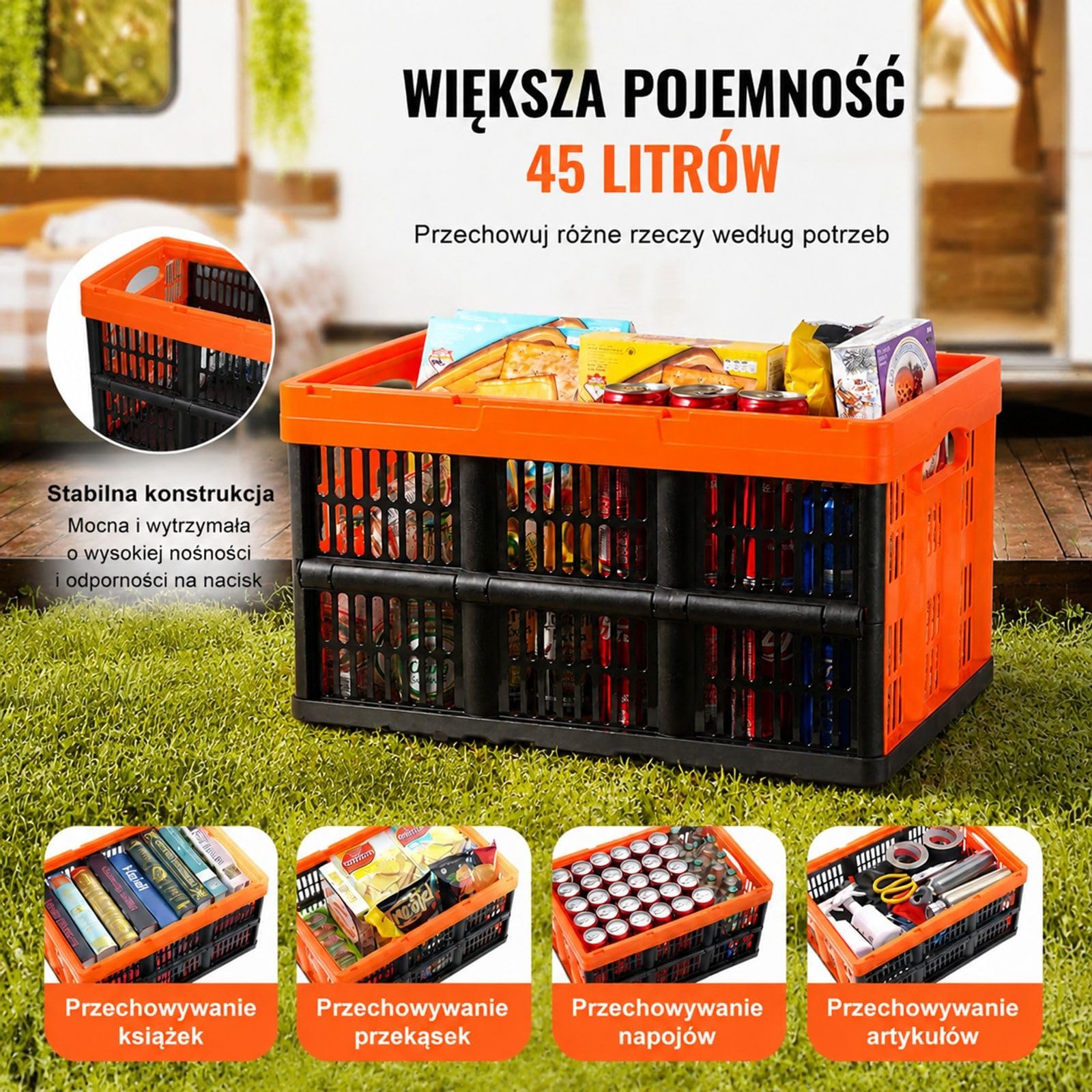 3-częściowy składany kosz do przechowywania z PP, z uchwytami, sztaplowany, do przechowywania i transportu