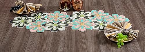 Miniatura 5 de Camino de mesa con cuentas de 36 pulgadas de largo, copos de nieve de Navidad, conchas costeras con cuentas de girasol, diseño de flores para